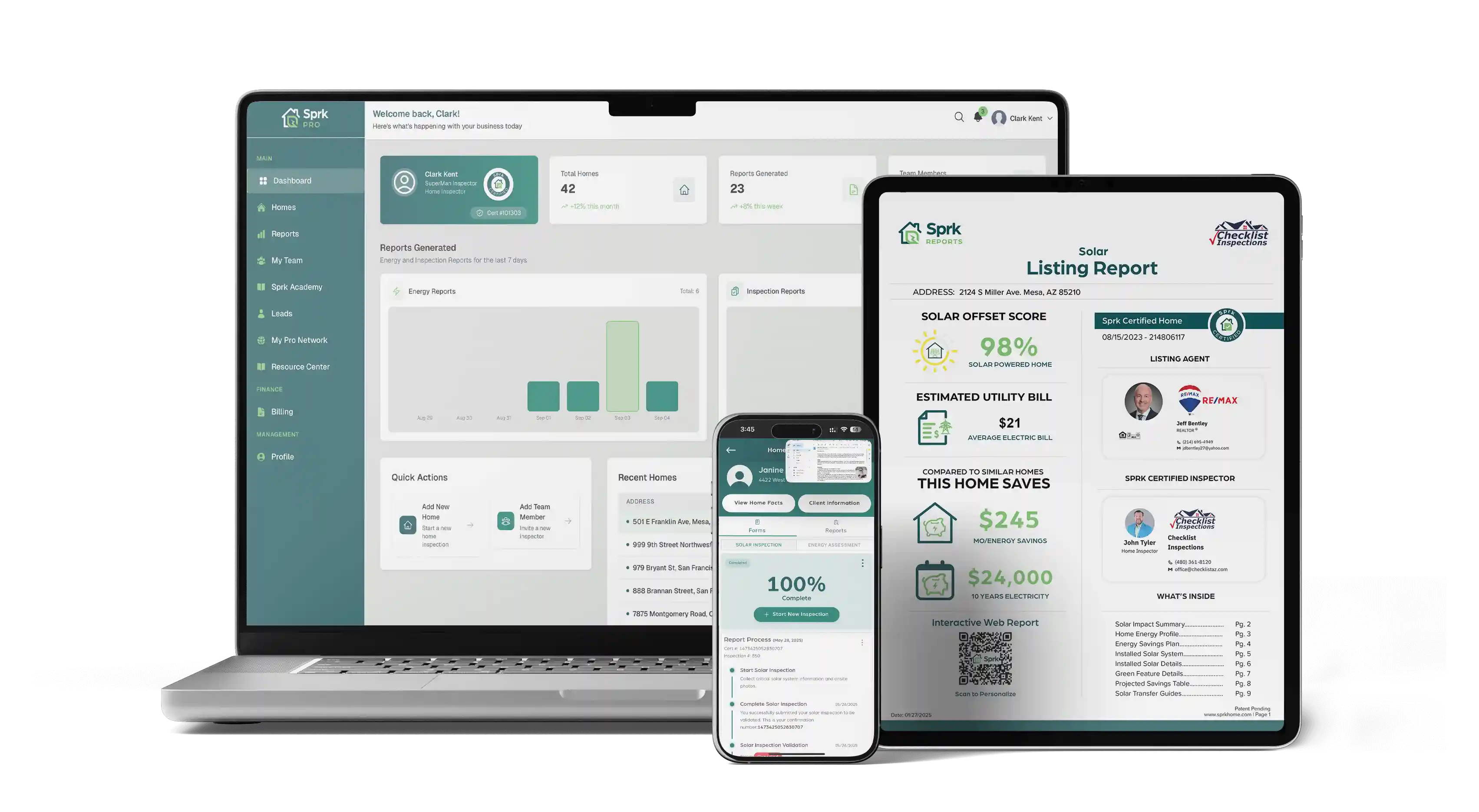 Sprk platform devices showing Review, Report, and Sell features